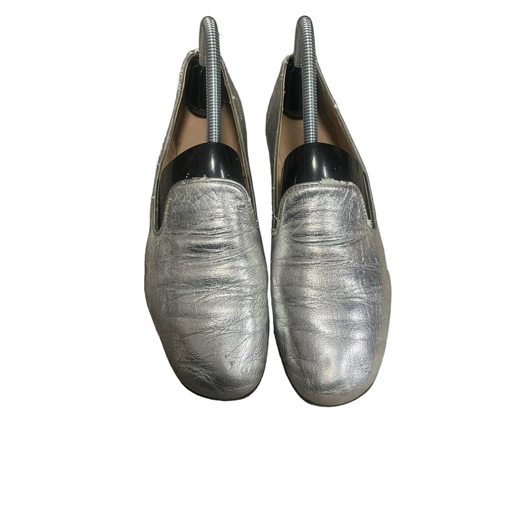 Stuart Weitzman Myguy Metallic Silver Flat Loafer Women's Size 7.5